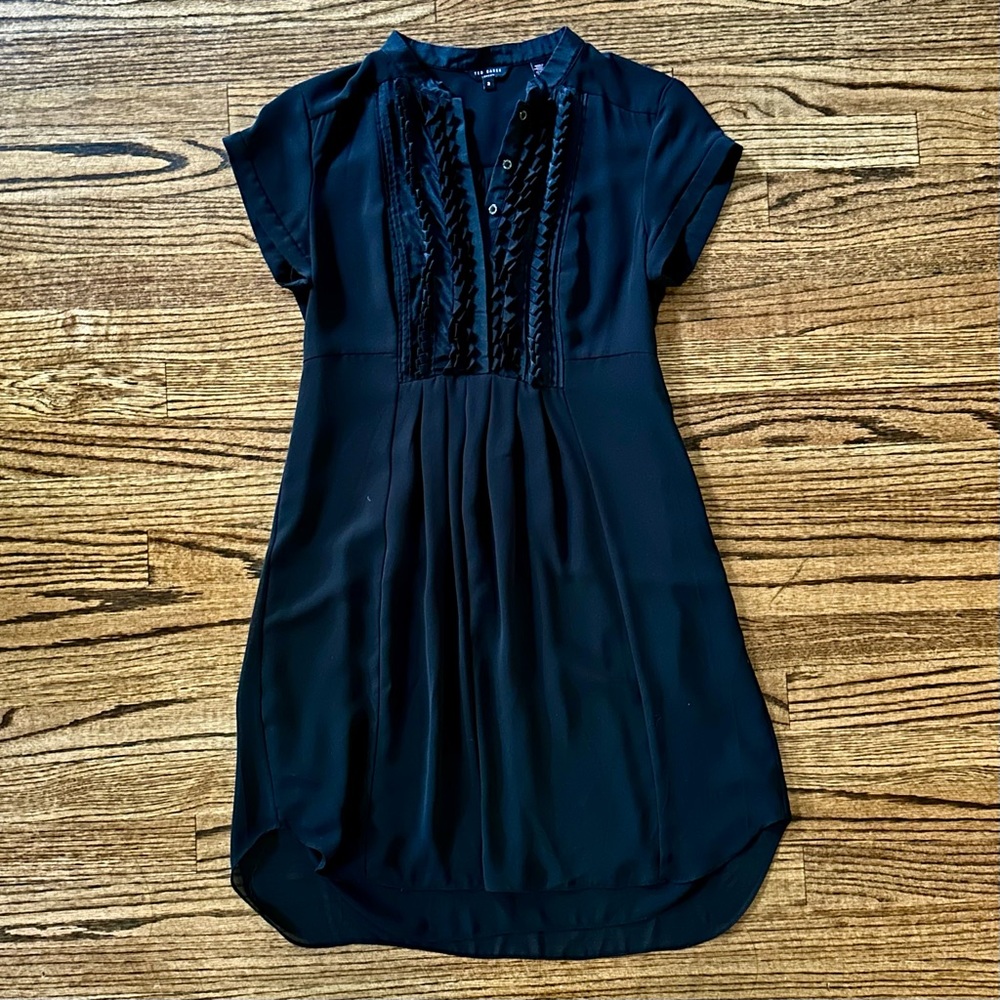Ted Baker flirty detailed black organza dress with shirt dress details